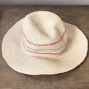 Women’s Paper Hat. Beige Color With Red and Blue Colors